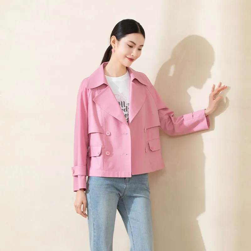 Pink Short Lapel Trench Coats