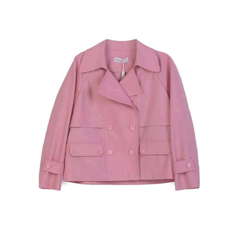 Pink Short Lapel Trench Coats