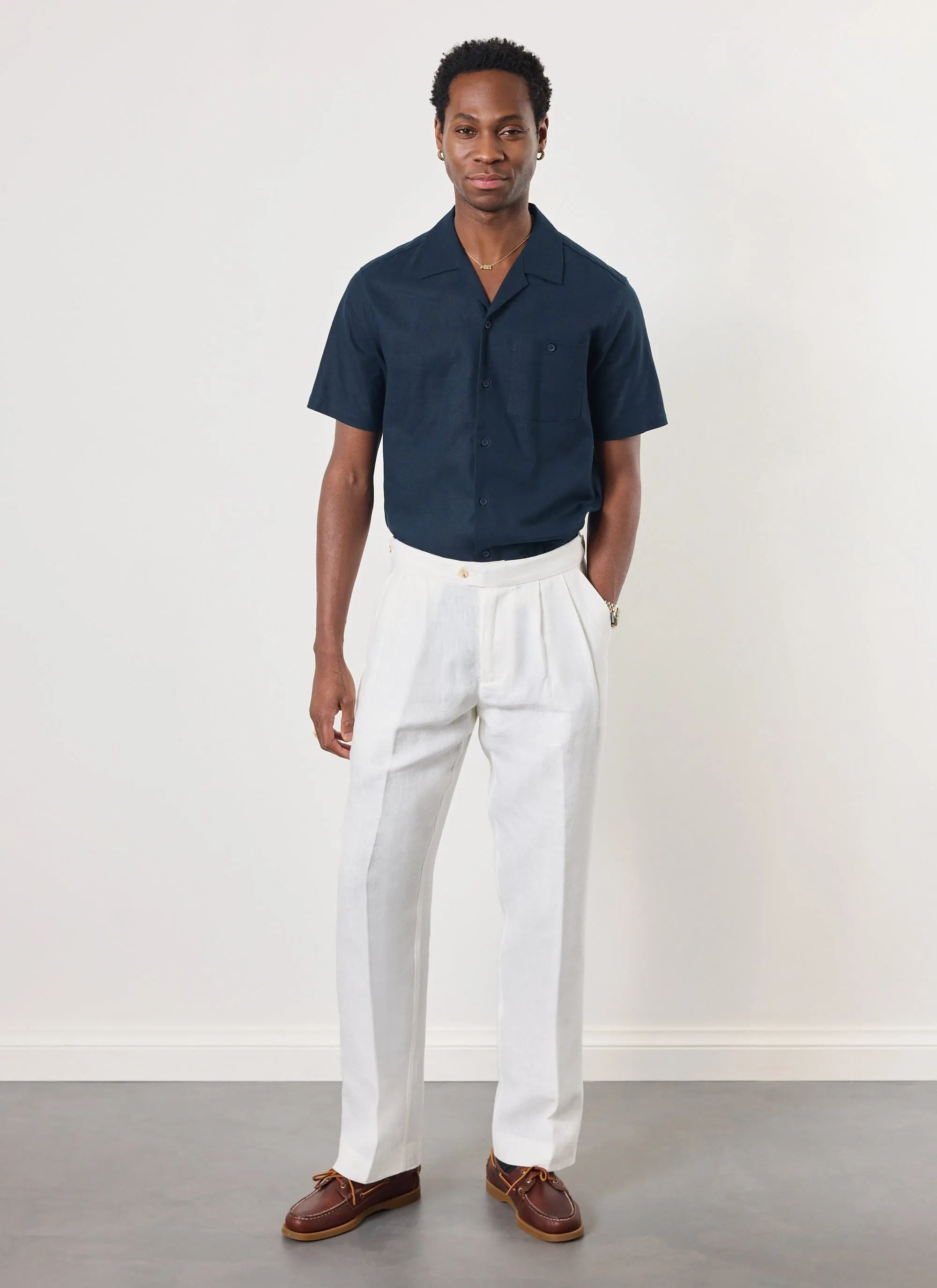 Pleated Tailored Trousers | Linen | White