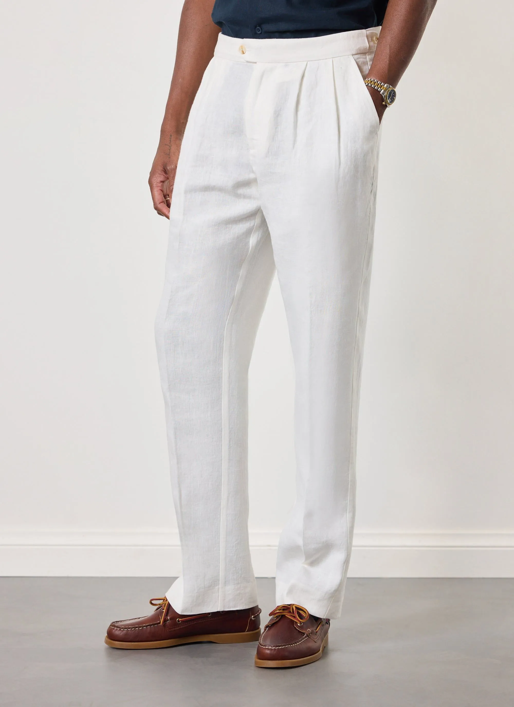 Pleated Tailored Trousers | Linen | White