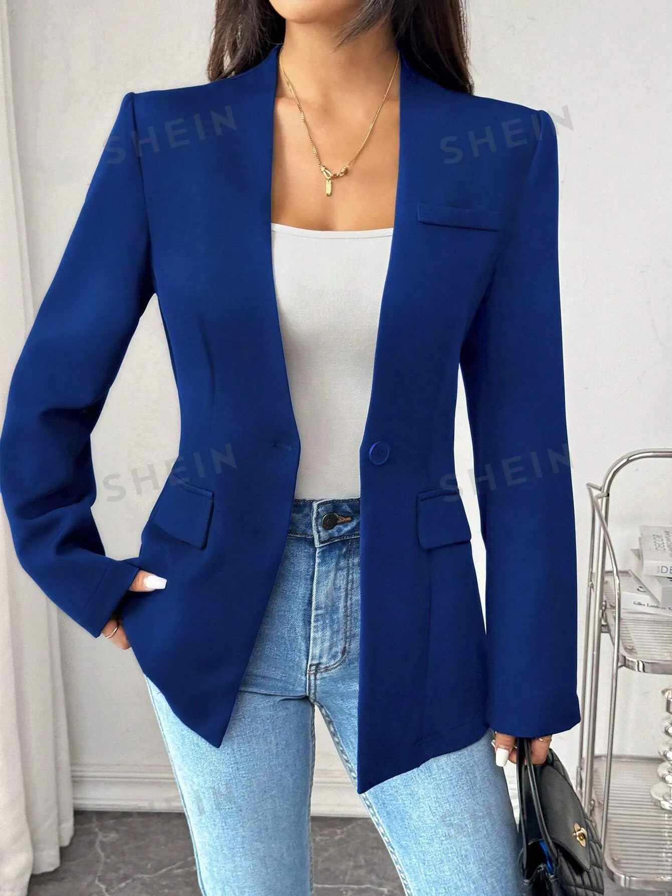 Raffinéa Solid Color Elegant Single-Button Long Sleeve Blazer