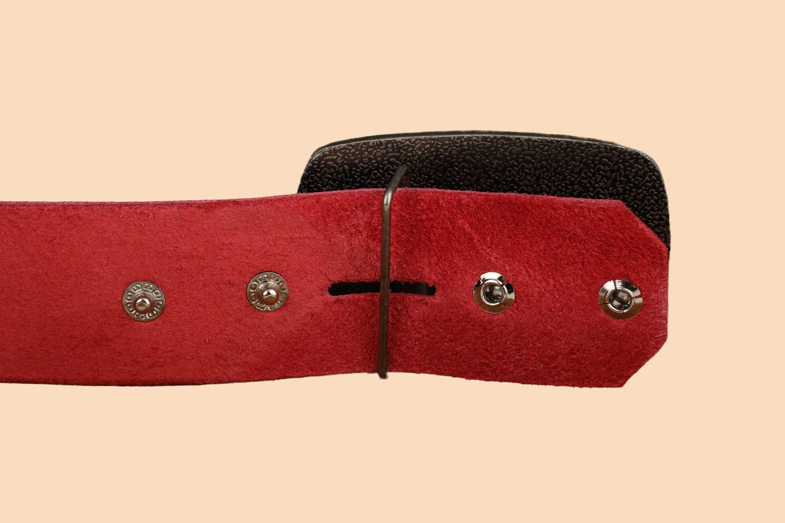 Red Leather Belt with White Stitch and Antique Silver Buckle