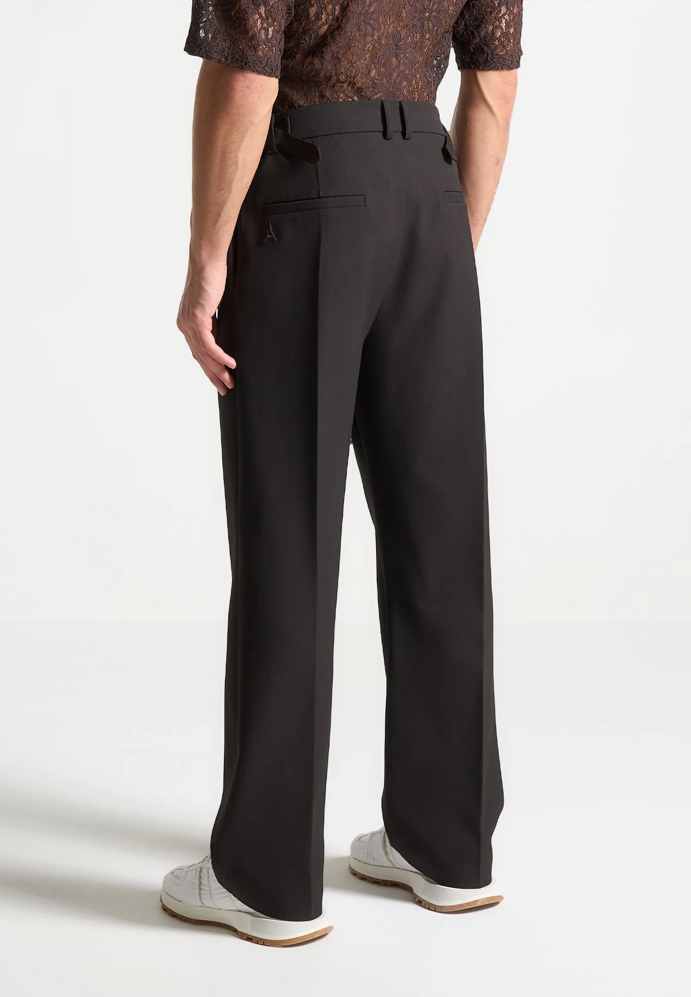 Relaxed Fit Textured Twin Pleat Tailored Trousers - Brown