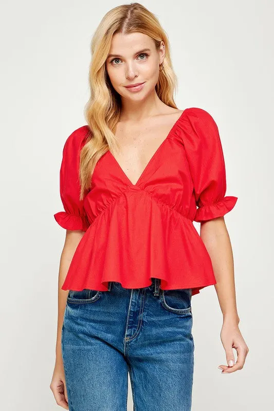 Short Balloon Sleeve Spaghetti Strap Top