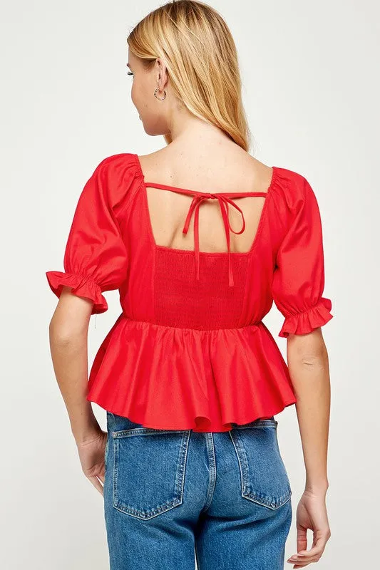 Short Balloon Sleeve Spaghetti Strap Top