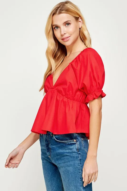 Short Balloon Sleeve Spaghetti Strap Top