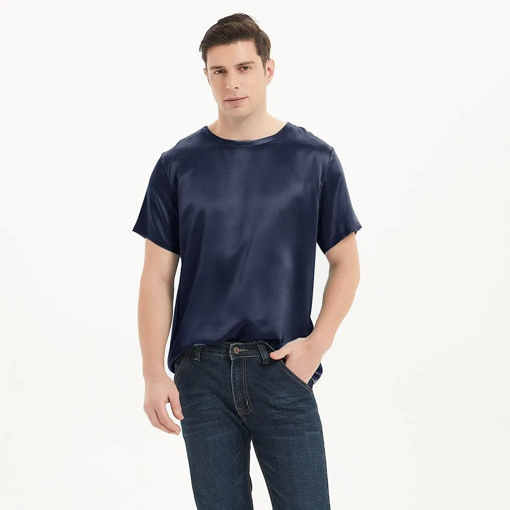 Short Sleeves Silk Shirts For Men Comfortable Round Neck Silk Top Silk Tees