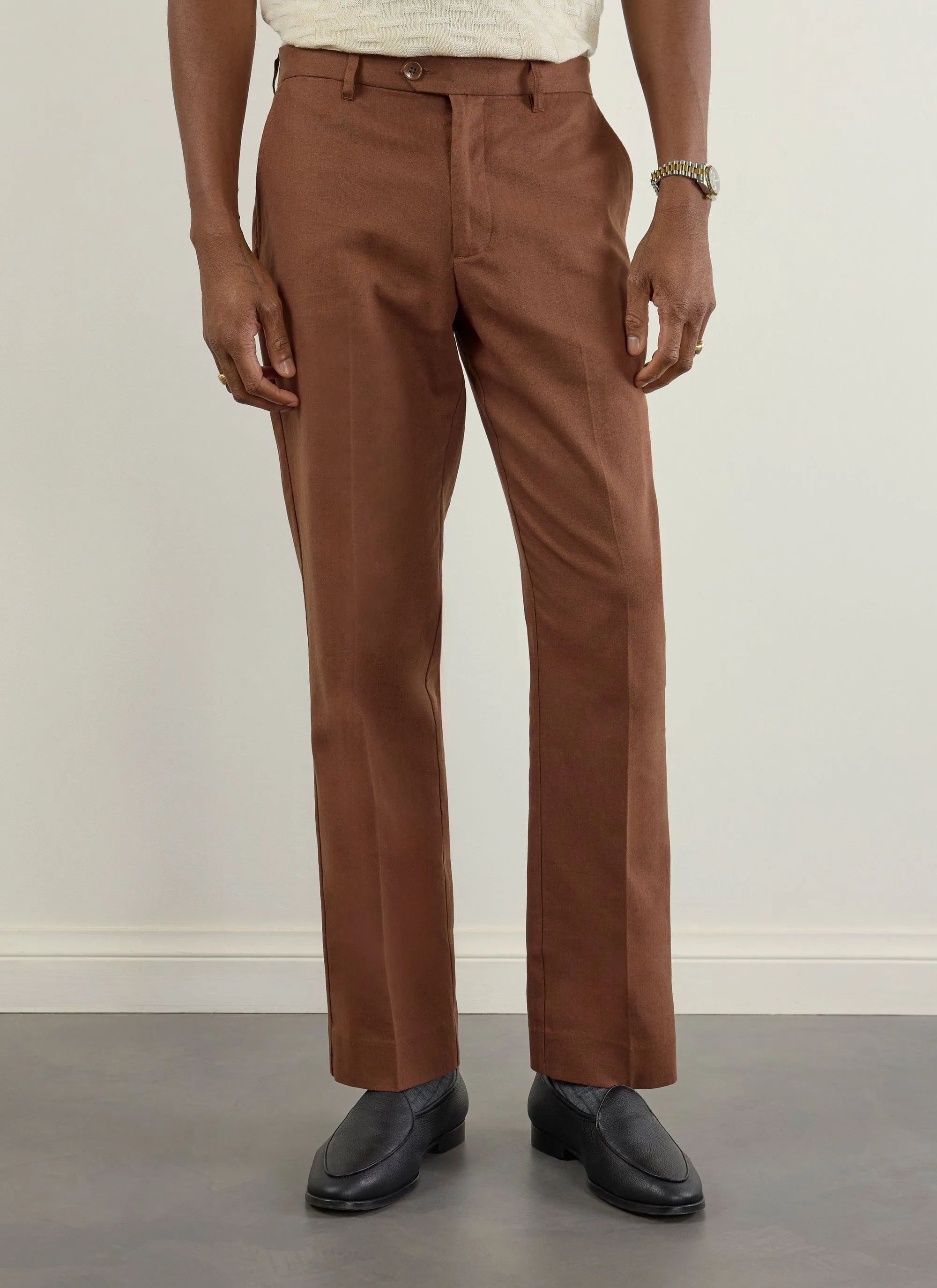 Tailored Linen Trousers | Espresso