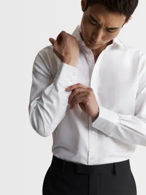 White Poplin Stretch Fitted Single Cuff Cutaway Collar Shirt