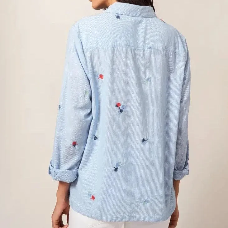 White Stuff Emilia Stripe Embroidered Shirt Blue