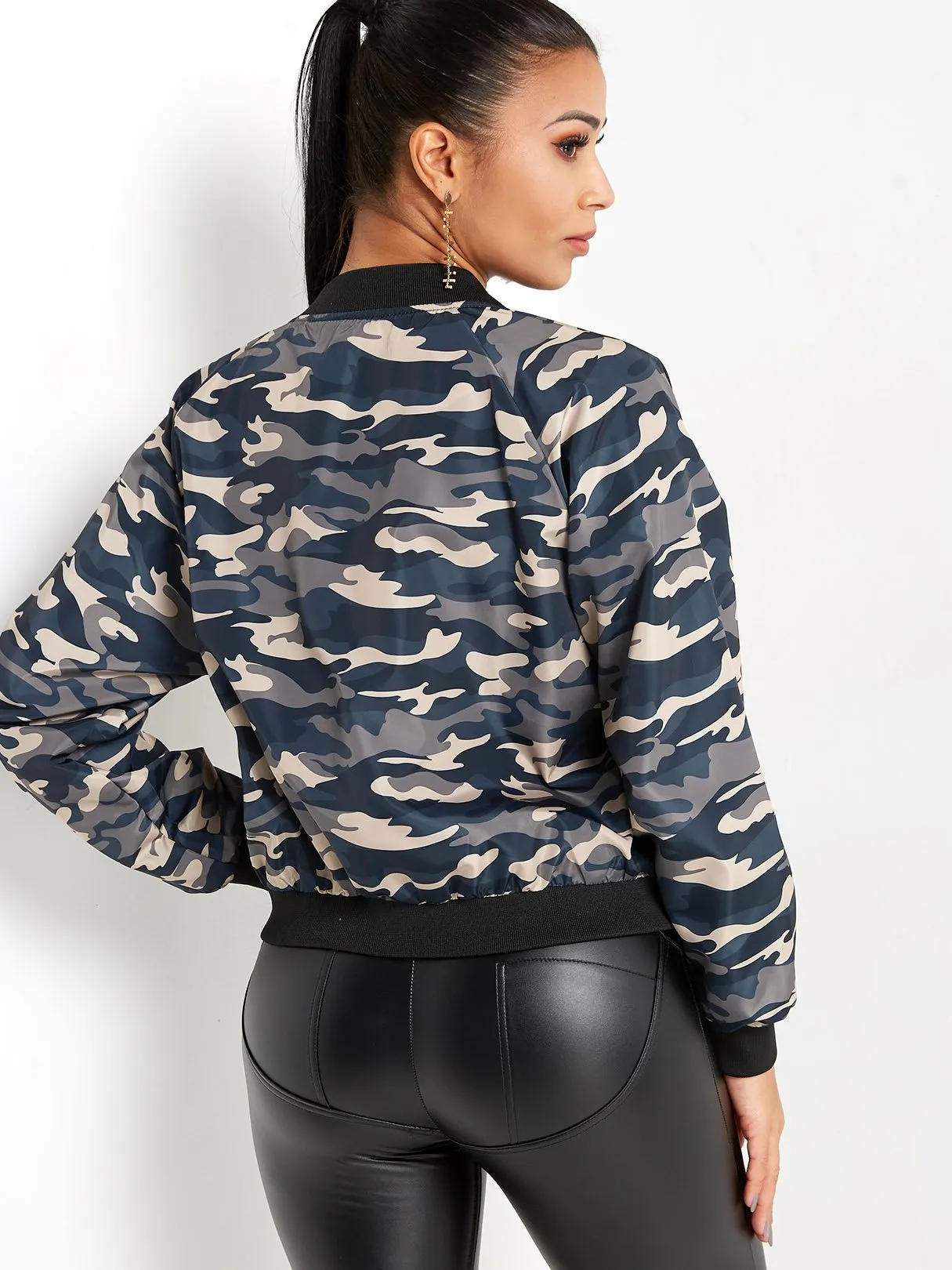 Wholesale Camo Round Neck Long Sleeve Camouflage Zip Back Side Pockets Coats