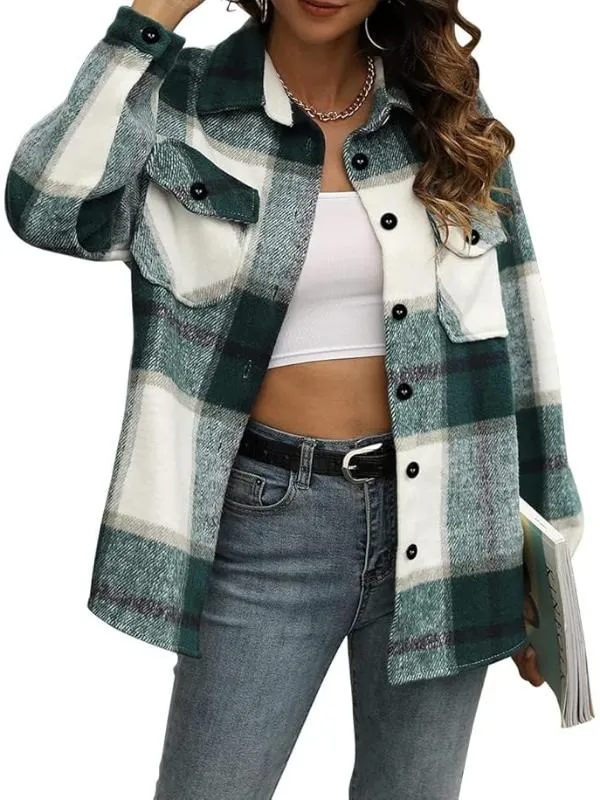 Women Plaid Pattern Jacket With Collared Design