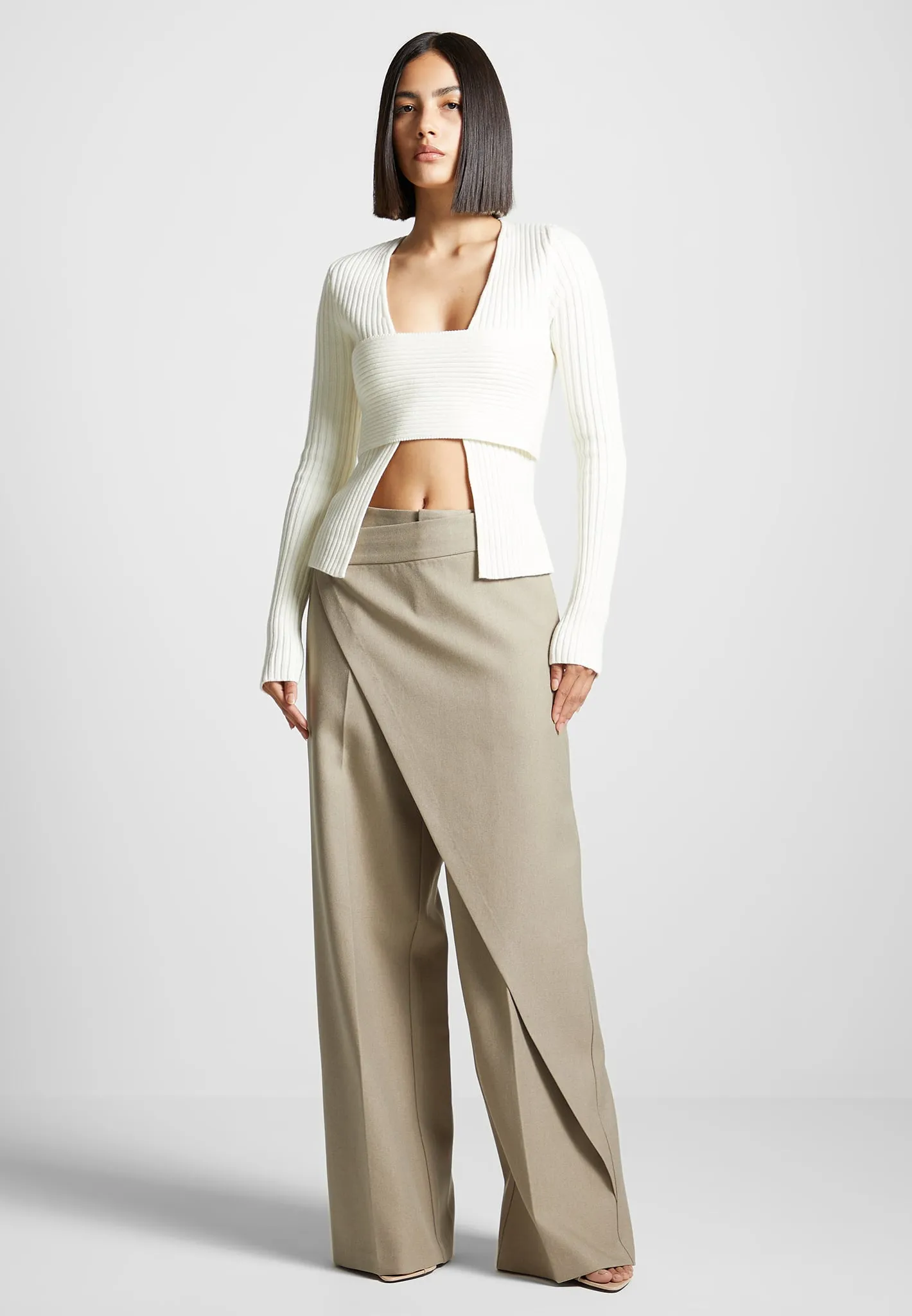 Wrap Tailored Trousers - Beige