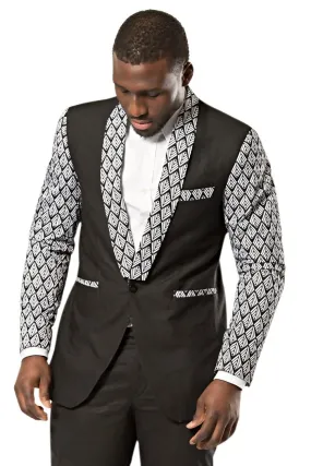 Zane Black and White Men's African Print Blazer (Blazer & Pant)